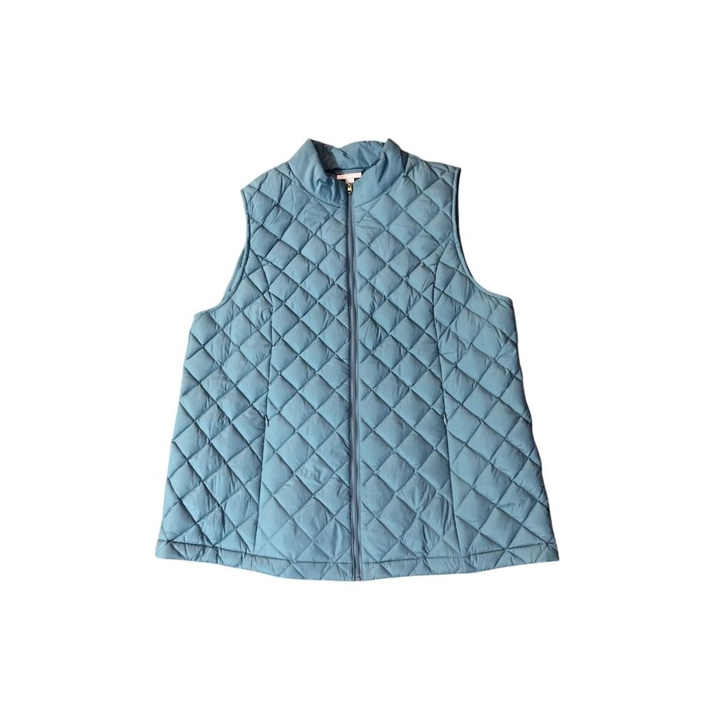 J Jill Down Puffer Vest Womens L Blue Quilted Zip Front Pockets Used - Picture 3 of 15